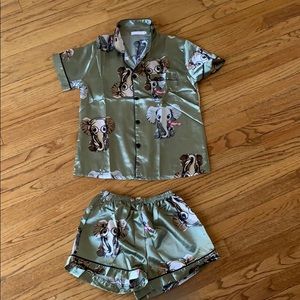 Green satin elephant pajamas